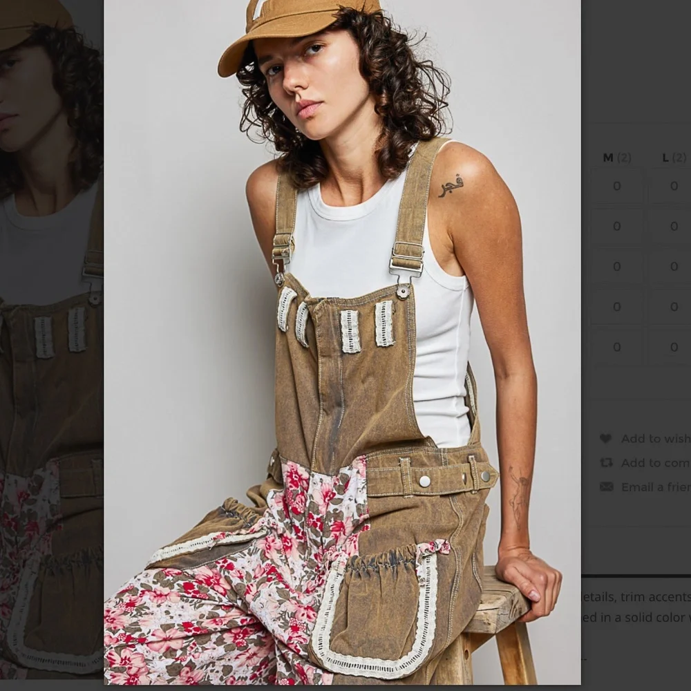 POL Brown Floral-Panel Overalls - Picture 7 of 8